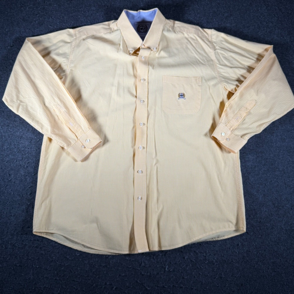 Cinch Mens Yellow Gingham Check Cotton Long Sleeve Western Button Down Shirt L